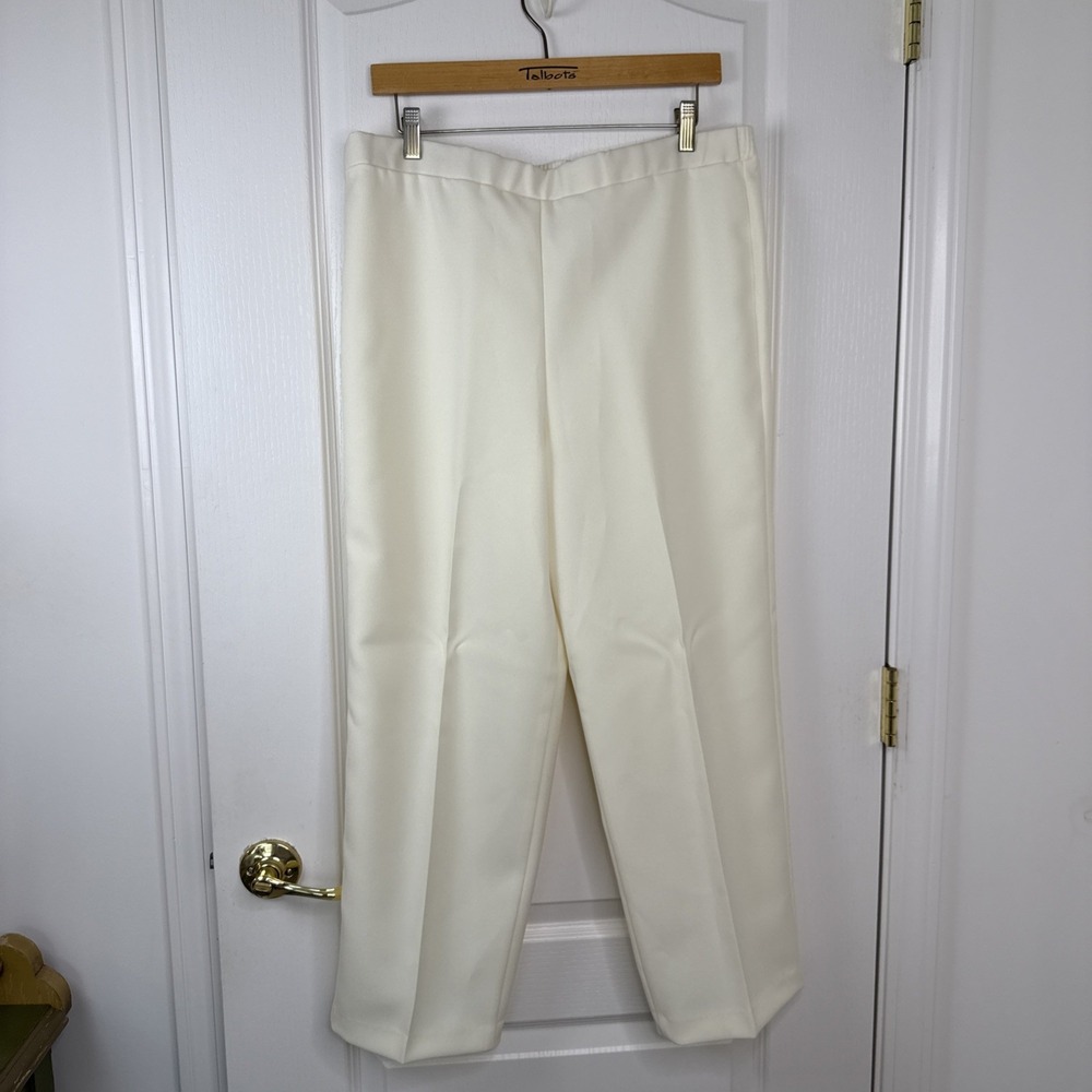 Vintage Donnkenny Womens 14 Cream Pull On Trousers Elastic Waist Made in USA